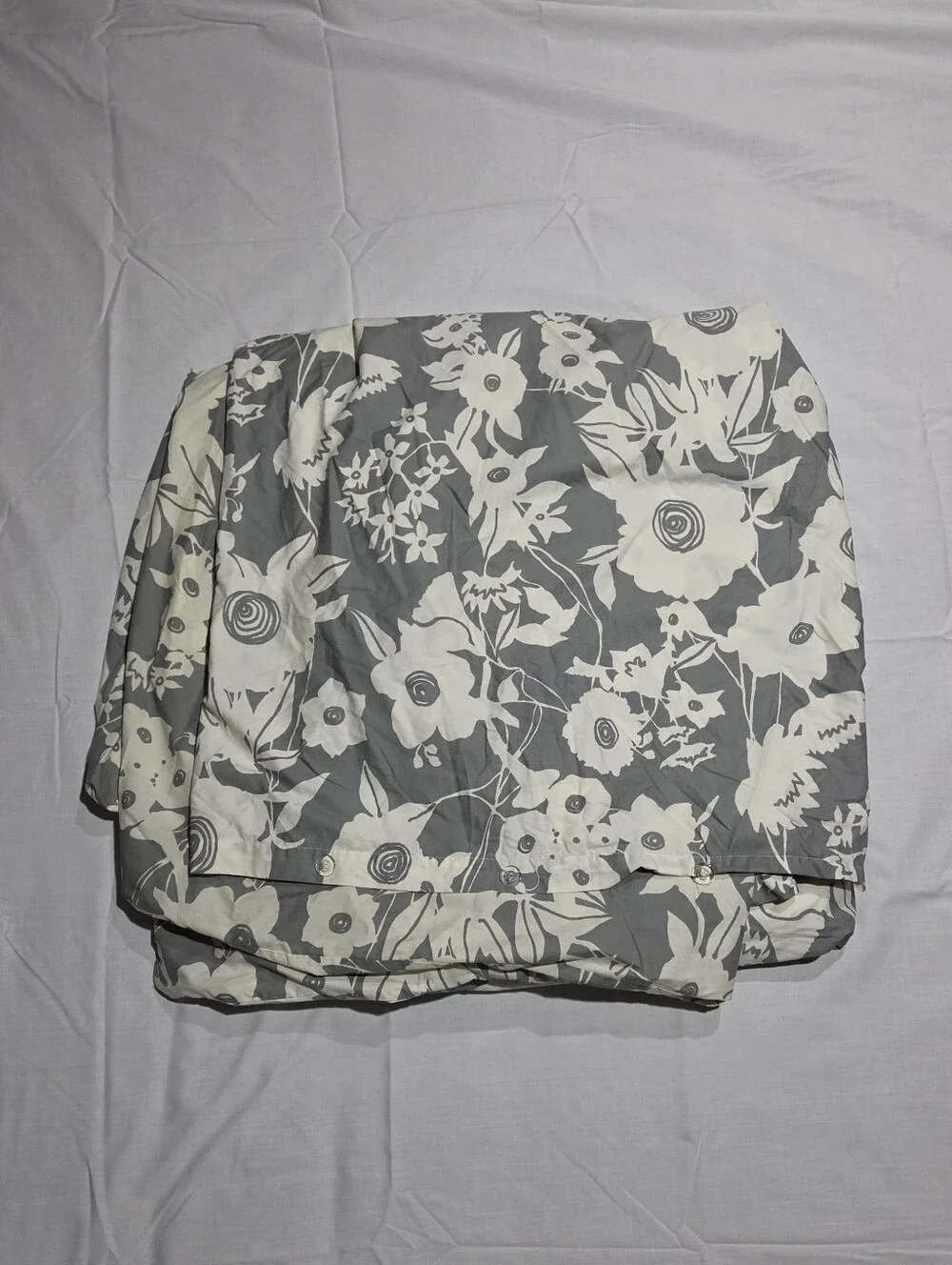 Crate & Barrel Lulu Gray Floral Full/Queen Duvet Cover 100% Cotton